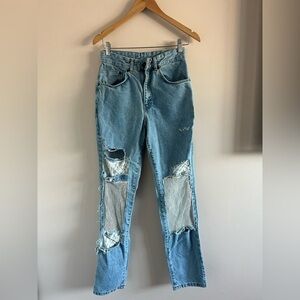 RARE The Ragged Priest Fishnet Ripped Jeans Size 28 Distressed Denim